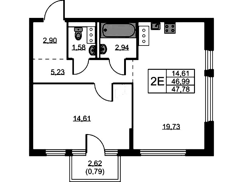 1-комнатная квартира 47.78 м², 8/11 эт., ЖК «Новое Колпино»